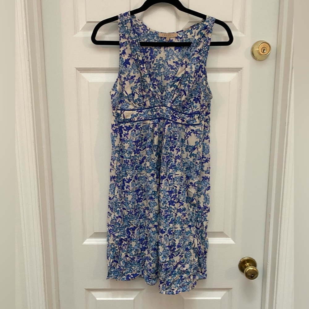 Stunning Sandro Blue Floral Sleevless 100% Silk Dress - Size 1 (US Small or 2-4)